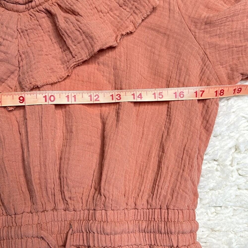 Free The Roses Ruffle Detail Romper Rust Size L Drawstring Waist V Neck Muslin - Picture 5 of 13